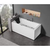 Eago 59" Three Wall Alcove Acrylic Whirlpool Tub with Right Drain, Drain Assembly and Overflow White